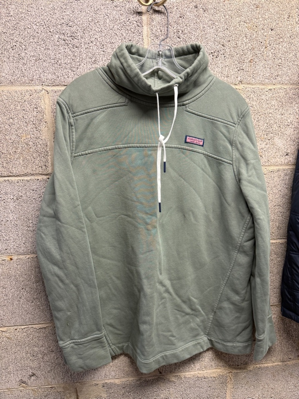 Vineyard Vines Olive Green Funnel-Neck Pullover with White Drawcord